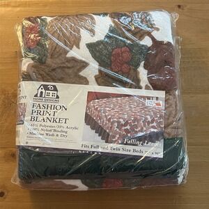 Vintage USA Home Designs Falling Leaves Blanket Twin Full 72x90‎ NIP NOS Rustic